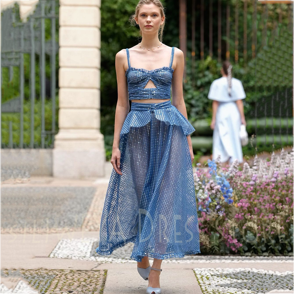 Vintage Fashion Runway - Синее вечернее платье с пайетками для