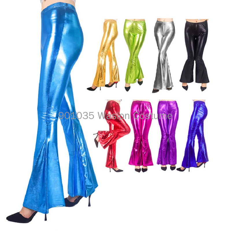 Wide Leg Trouser 70S - Женские блестящие брюки-клеш с лазерным металлическим