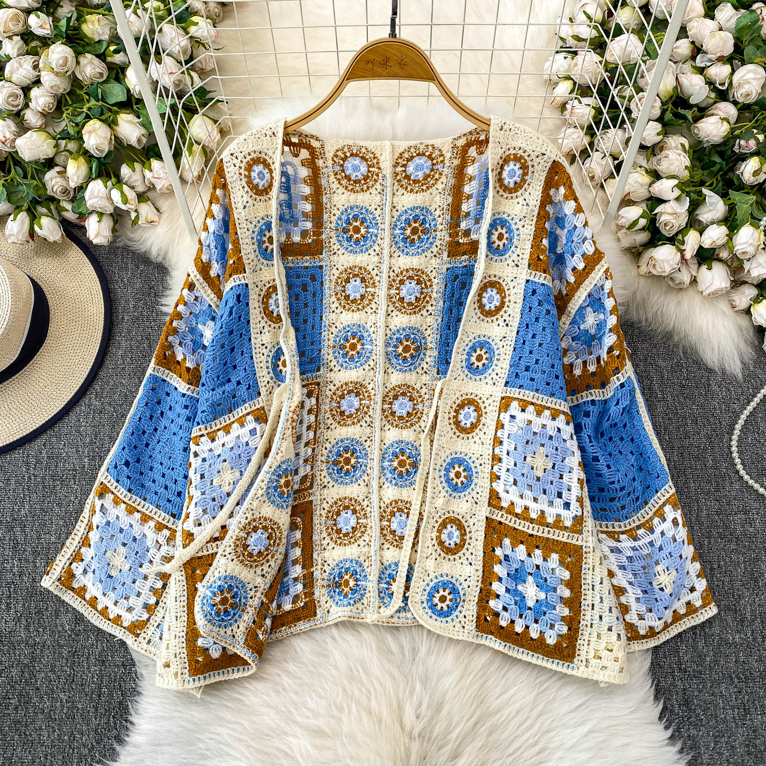 Crochet Top Boho - Женский вязаный крючком кардиган с открытой