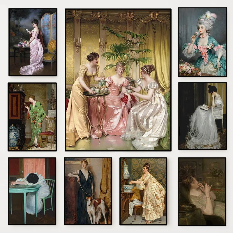 Vintage Fashion Art - Женский портретный постер в стиле Ренессанс,