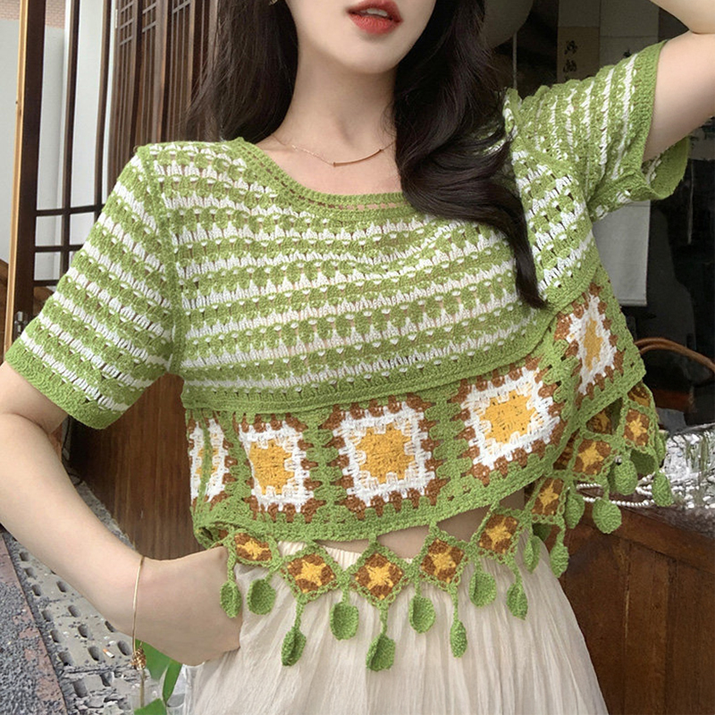 Вязаный топ с коротким рукавом – обзор и цена Crochet Top Boho