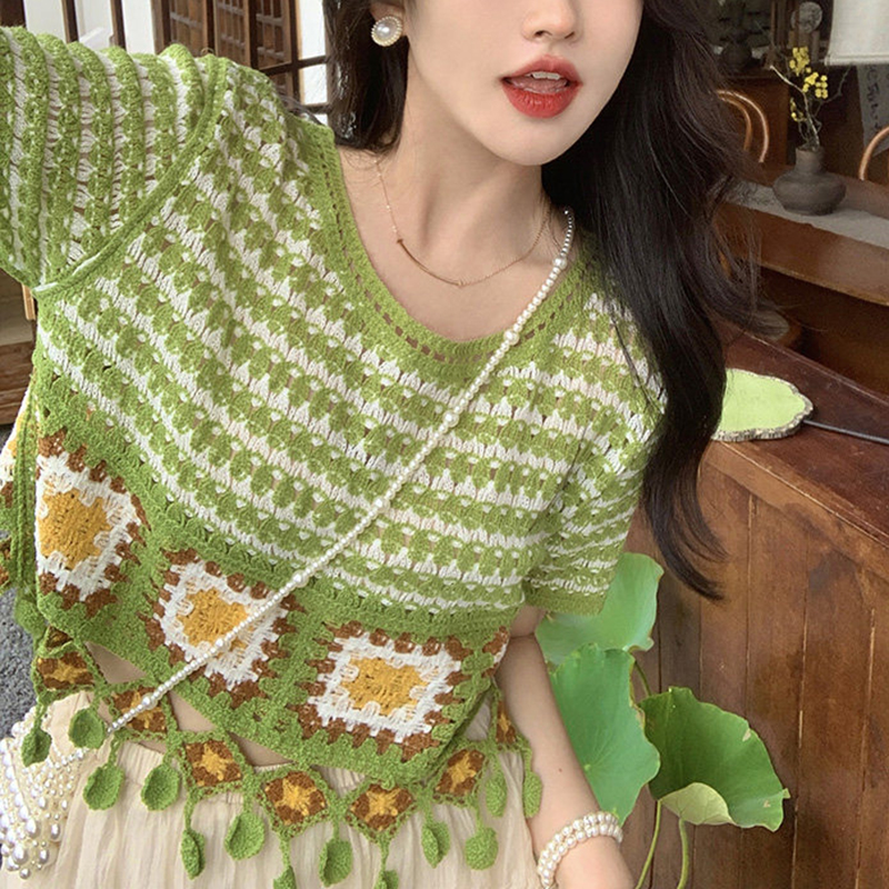 Вязаный топ с коротким рукавом – обзор и цена Crochet Top Boho