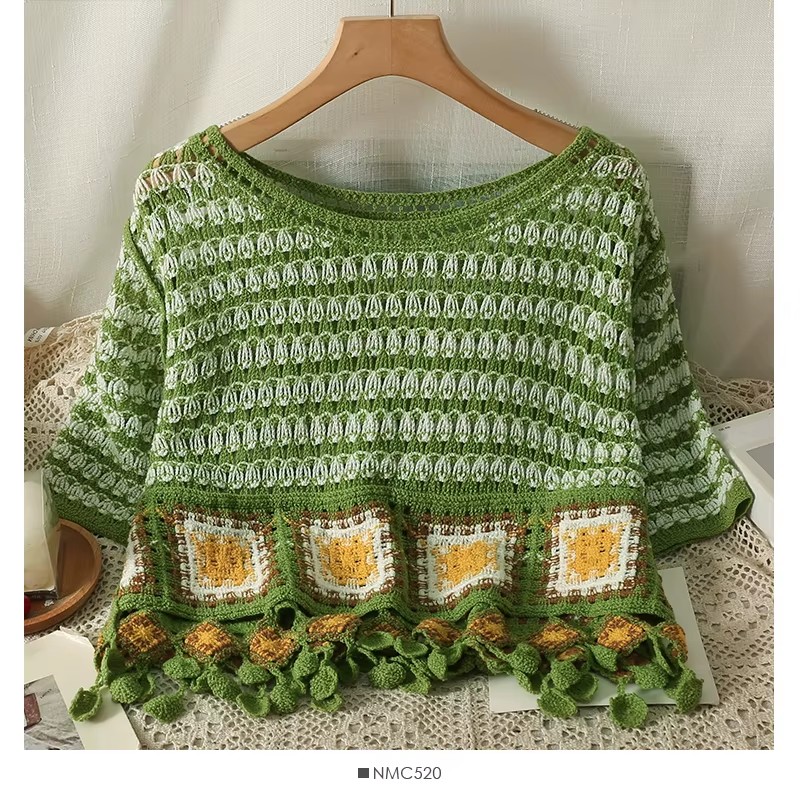 Вязаный топ с коротким рукавом – обзор и цена Crochet Top Boho